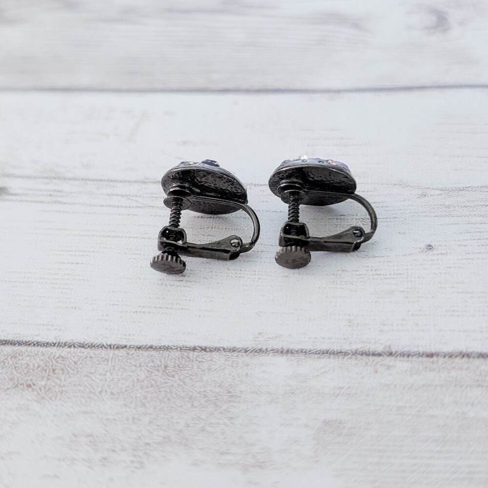 Vintage Clip On Earrings - Pretty Dark Tones with Gems - 0.5" - Picture 5 of 5